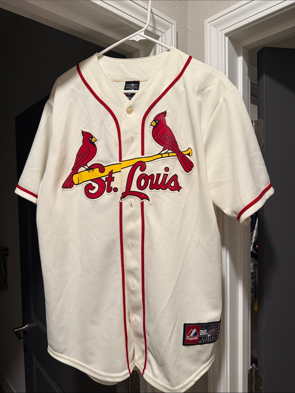 Majestic Cream St. Louis Cardinals Button-Up Jersey with Red Trim
